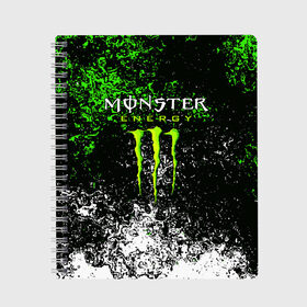 Тетрадь с принтом MONSTER ENERGY , 100% бумага | 48 листов, плотность листов — 60 г/м2, плотность картонной обложки — 250 г/м2. Листы скреплены сбоку удобной пружинной спиралью. Уголки страниц и обложки скругленные. Цвет линий — светло-серый
 | 