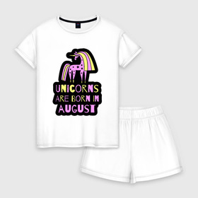 Женская пижама с шортиками хлопок с принтом Единороги рождаются в августе , 100% хлопок | футболка прямого кроя, шорты свободные с широкой мягкой резинкой | Тематика изображения на принте: 