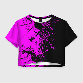 Женская футболка Crop-top 3D с принтом Чёрная магия , 100% полиэстер | круглая горловина, длина футболки до линии талии, рукава с отворотами | paint | paints | брызги | брызги краски | брызги красок | краска | краски | пятна краски | разводы | разводы краски | смешивание красок | фиолетово черный | фон | цвета