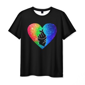 Мужская футболка 3D с принтом Сердечко , 100% полиэфир | прямой крой, круглый вырез горловины, длина до линии бедер | bts | rm | бойбенд | бтс | ви | джонгук | корейское сердечко | любовь | музыка | сердце | сюги | чимин | чин