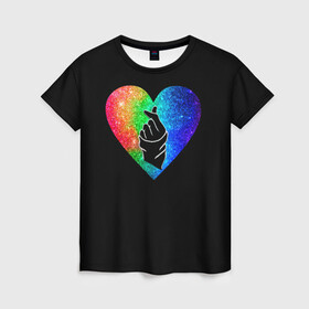 Женская футболка 3D с принтом Сердечко , 100% полиэфир ( синтетическое хлопкоподобное полотно) | прямой крой, круглый вырез горловины, длина до линии бедер | bts | rm | бойбенд | бтс | ви | джонгук | корейское сердечко | любовь | музыка | сердце | сюги | чимин | чин