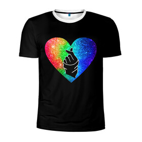 Мужская футболка 3D спортивная с принтом Сердечко , 100% полиэстер с улучшенными характеристиками | приталенный силуэт, круглая горловина, широкие плечи, сужается к линии бедра | bts | rm | бойбенд | бтс | ви | джонгук | корейское сердечко | любовь | музыка | сердце | сюги | чимин | чин