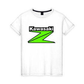 Женская футболка хлопок с принтом KAWASAKI (Z) , 100% хлопок | прямой крой, круглый вырез горловины, длина до линии бедер, слегка спущенное плечо | bike | kawasaki | moto | motocycle | ninja | sportmotorcycle | zzr | кавасаки | кавасаки ниндзя | мото | мотоспорт | ниндзя