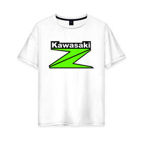 Женская футболка хлопок Oversize с принтом KAWASAKI (Z) , 100% хлопок | свободный крой, круглый ворот, спущенный рукав, длина до линии бедер
 | bike | kawasaki | moto | motocycle | ninja | sportmotorcycle | zzr | кавасаки | кавасаки ниндзя | мото | мотоспорт | ниндзя