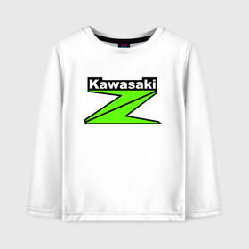 Детский лонгслив хлопок с принтом KAWASAKI (Z) , 100% хлопок | круглый вырез горловины, полуприлегающий силуэт, длина до линии бедер | Тематика изображения на принте: bike | kawasaki | moto | motocycle | ninja | sportmotorcycle | zzr | кавасаки | кавасаки ниндзя | мото | мотоспорт | ниндзя