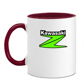 Кружка двухцветная с принтом KAWASAKI (Z) , керамика | объем — 330 мл, диаметр — 80 мм. Цветная ручка и кайма сверху, в некоторых цветах — вся внутренняя часть | Тематика изображения на принте: bike | kawasaki | moto | motocycle | ninja | sportmotorcycle | zzr | кавасаки | кавасаки ниндзя | мото | мотоспорт | ниндзя