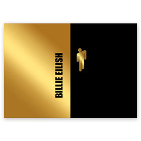 Поздравительная открытка с принтом Billie Eilish Gold , 100% бумага | плотность бумаги 280 г/м2, матовая, на обратной стороне линовка и место для марки
 | billie eilish | billie eilish gold | bud guy | gold блонш | logo | айлиш | айлишь | билли | билли айлиш | блонч | блонш | золотой | золотой логотип | лого | логотип билли айлиш | человечек