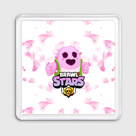 Магнит 55*55 с принтом Sakura Spike Brawl Stars , Пластик | Размер: 65*65 мм; Размер печати: 55*55 мм | brawl | brawl stars | sakura spike | spike | бравл | бравл кактус | бравл старс | кактус | сакура спайк | спайк | спайк бравл старс