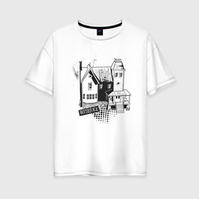 Женская футболка хлопок Oversize с принтом 2366603 , 100% хлопок | свободный крой, круглый ворот, спущенный рукав, длина до линии бедер
 | beetlejuice | vdpartat | битлджус | дом | надгробие | ужасы