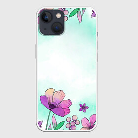 Чехол для iPhone 13 с принтом Нежность полей ,  |  | flowers | акварель | бабочки | бирюза | бутоны | девушкам | деревья | женщинам | краски | лепестки | лето | листья | любовь | маки | март | милый | нежность | поляна | природа | розы | романтика | ромашки