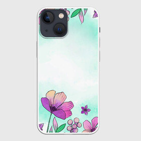 Чехол для iPhone 13 mini с принтом Нежность полей ,  |  | Тематика изображения на принте: flowers | акварель | бабочки | бирюза | бутоны | девушкам | деревья | женщинам | краски | лепестки | лето | листья | любовь | маки | март | милый | нежность | поляна | природа | розы | романтика | ромашки