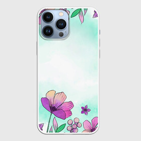 Чехол для iPhone 13 Pro Max с принтом Нежность полей ,  |  | Тематика изображения на принте: flowers | акварель | бабочки | бирюза | бутоны | девушкам | деревья | женщинам | краски | лепестки | лето | листья | любовь | маки | март | милый | нежность | поляна | природа | розы | романтика | ромашки