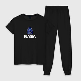 Женская пижама хлопок с принтом Crew Dragon NASA , 100% хлопок | брюки и футболка прямого кроя, без карманов, на брюках мягкая резинка на поясе и по низу штанин | Тематика изображения на принте: behnken | crew | dm 2 | dragon | f9 | falcon | hurley | logo | nasa | space | spacex | астронавты | бенкен | илон | космос | лого | логотип | маск | наса | ракета