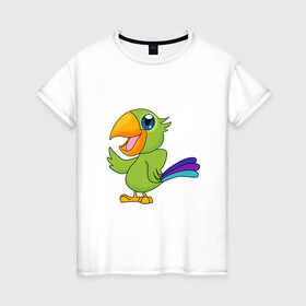 Женская футболка хлопок с принтом Мексиканский Попугай , 100% хлопок | прямой крой, круглый вырез горловины, длина до линии бедер, слегка спущенное плечо | детские | звери | картинки | мексиканский | мультфильмы | позитив | попугай | прикольные | птицы | экзотические