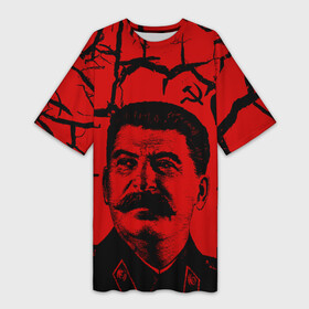 Платье-футболка 3D с принтом Сталин | СССР ,  |  | 9 мая | stalin | ussr | блокада | великая | вов | война | герб | гулаг | знамя | иосиф | коммунизм | комунизм | красная | кровавая | ленин | молот | отечественная | победа | серп | серп и молот | ссср | сталин