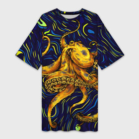 Платье-футболка 3D с принтом Через тернии к звёздам ,  |  | cosmo | kraken | medusa | meduza | ocean | octopus | pirates | арт | ван | гог | звезды | искусство | картина | космос | кракен | красочный | медуза | море | океан | осьминог | пираты | принт | стиль