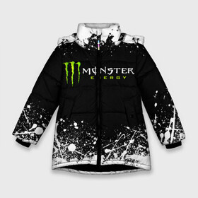 Зимняя куртка для девочек 3D с принтом MONSTER ENERGY , ткань верха — 100% полиэстер; подклад — 100% полиэстер, утеплитель — 100% полиэстер. | длина ниже бедра, удлиненная спинка, воротник стойка и отстегивающийся капюшон. Есть боковые карманы с листочкой на кнопках, утяжки по низу изделия и внутренний карман на молнии. 

Предусмотрены светоотражающий принт на спинке, радужный светоотражающий элемент на пуллере молнии и на резинке для утяжки. | black monster | bmx | claw | cybersport | energy | monster | monster energy | moto | motocross | race | sport | киберспорт | когти | монстер энерджи | монстр | мото | мотокросс | ралли | скейтбординг | спорт | энергия