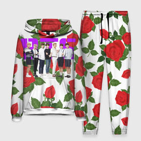 Мужской костюм 3D (с толстовкой) с принтом BTS Roses | White ,  |  | bangtan boys | bt21 | bts | bts army | j hope | jimin | jin | jungkook | k pop | korea | korean | pink bts | rap monster | rapmon | suga | v | бтс | кей | корейские | корея | кэй | музыканты | поп | розовая | стикеры