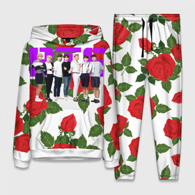 Женский костюм 3D (с толстовкой) с принтом BTS Roses | White ,  |  | bangtan boys | bt21 | bts | bts army | j hope | jimin | jin | jungkook | k pop | korea | korean | pink bts | rap monster | rapmon | suga | v | бтс | кей | корейские | корея | кэй | музыканты | поп | розовая | стикеры