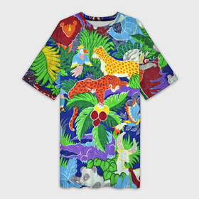 Платье-футболка 3D с принтом Текстура Холст | Сафари ,  |  | cat | cats | kitten | safari | геопард | живопись | жираф | зебра | искусство | кот | котёнок | котик | котики | котэ | котята | кошка | кошки | крокодил | лев | леопард | олень | панда | попугай | сафари