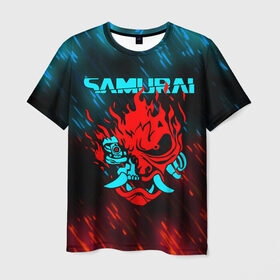 Мужская футболка 3D с принтом CYBERPUNK 2077 SAMURAI , 100% полиэфир | прямой крой, круглый вырез горловины, длина до линии бедер | cd project red | cyberpunk 2077 | demon | keanu reeves | samurai | smile | демон | киану ривз | киберпанк 2077 | самураи | смайл