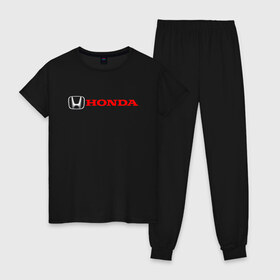 Женская пижама хлопок с принтом HONDA , 100% хлопок | брюки и футболка прямого кроя, без карманов, на брюках мягкая резинка на поясе и по низу штанин | acura | auto | cr z | honda | honda power | japan | japanese | nsx | sport | авто | автомобиль | автомобильные | акура | бренд | марка | машины | спорт | хонда | япония