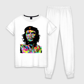 Женская пижама хлопок с принтом Che , 100% хлопок | брюки и футболка прямого кроя, без карманов, на брюках мягкая резинка на поясе и по низу штанин | argentina | che guevara | color | cuba | paint | revolutionary | аргентина | краска | куба | революционер | цвет | че гевара