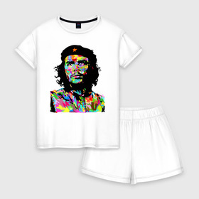 Женская пижама с шортиками хлопок с принтом Che , 100% хлопок | футболка прямого кроя, шорты свободные с широкой мягкой резинкой | argentina | che guevara | color | cuba | paint | revolutionary | аргентина | краска | куба | революционер | цвет | че гевара