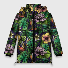 Женская зимняя куртка 3D с принтом Летние цветы , верх — 100% полиэстер; подкладка — 100% полиэстер; утеплитель — 100% полиэстер | длина ниже бедра, силуэт Оверсайз. Есть воротник-стойка, отстегивающийся капюшон и ветрозащитная планка. 

Боковые карманы с листочкой на кнопках и внутренний карман на молнии | summer | джунгли | краски | летняя | лето | листы | листья | надпись | настроение | отдых | отпуск | пальмы | пляжная | позитив | стиль | тропики | тропическая | цветочки | цветы | яркая
