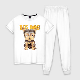 Женская пижама хлопок с принтом Большой пёс , 100% хлопок | брюки и футболка прямого кроя, без карманов, на брюках мягкая резинка на поясе и по низу штанин | домашние животные | йоркширский терьер | собака | щенок