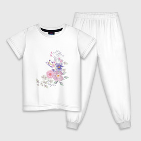 Детская пижама хлопок с принтом Акварельный цветы , 100% хлопок |  брюки и футболка прямого кроя, без карманов, на брюках мягкая резинка на поясе и по низу штанин
 | акварель | арт | зеленый | лето | полевые цветы | рисунок | розовый | синий | фиолетовый | цветы