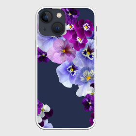 Чехол для iPhone 13 mini с принтом Анютки ,  |  | Тематика изображения на принте: flowers | анютиныглазки | анютки | бабочки | букет | бутоны | глазки | девушке | женщинам | лепестки | летний | лето | листья | любимая | любовь | март | многоцветов | нежный | природа | растения | сад