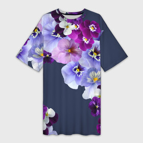 Платье-футболка 3D с принтом Анютки ,  |  | flowers | анютиныглазки | анютки | бабочки | букет | бутоны | глазки | девушке | женщинам | лепестки | летний | лето | листья | любимая | любовь | март | многоцветов | нежный | природа | растения | сад