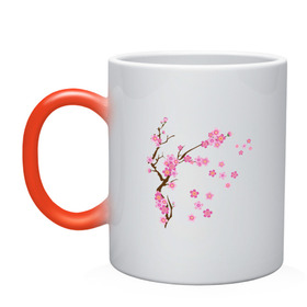 Кружка хамелеон с принтом Розовая сакура , керамика | меняет цвет при нагревании, емкость 330 мл | Тематика изображения на принте: лето | розовый | сакура | цветение | цветы