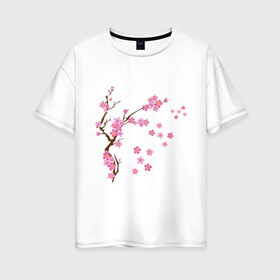 Женская футболка хлопок Oversize с принтом Розовая сакура , 100% хлопок | свободный крой, круглый ворот, спущенный рукав, длина до линии бедер
 | Тематика изображения на принте: лето | розовый | сакура | цветение | цветы