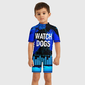 Детский купальный костюм 3D с принтом Watch Dogs , Полиэстер 85%, Спандекс 15% | застежка на молнии на спине | ded sec | game | name | ubisoft | watch dogs | watch dogs 2 | watch dogs legion | город | девушка | дрон | игры | имена | компьютеры | пистолет | телефон | технологии | хакер | юби