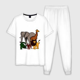 Мужская пижама хлопок с принтом Африка , 100% хлопок | брюки и футболка прямого кроя, без карманов, на брюках мягкая резинка на поясе и по низу штанин
 | африка | детские | животные | жираф | звери | зоопарк | картинки | крокодил | лев | мультфильмы | обезьяна | прикольные | природа | слон