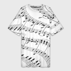 Платье-футболка 3D с принтом Melody | Текстура ,  |  | black | music | musically | piano | texture | tik tok | white | белая | белое | до | инструмент | ля | мелодия | ми | музыка | музыкальный | пианино | ре | симфония | соль | текстура | узор | узоры | фа | чб | черная | черно