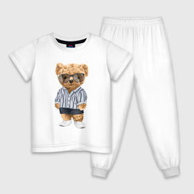 Детская пижама хлопок с принтом Модный плюшевый медведь , 100% хлопок |  брюки и футболка прямого кроя, без карманов, на брюках мягкая резинка на поясе и по низу штанин
 | арт | животные | игрушка | картинка | крутой медведь | медведь | медвежонок | мишка | мода | модный медведь | плюшевый | плюшевый медведь | рисунок