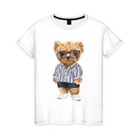Женская футболка хлопок с принтом Модный плюшевый медведь , 100% хлопок | прямой крой, круглый вырез горловины, длина до линии бедер, слегка спущенное плечо | арт | животные | игрушка | картинка | крутой медведь | медведь | медвежонок | мишка | мода | модный медведь | плюшевый | плюшевый медведь | рисунок