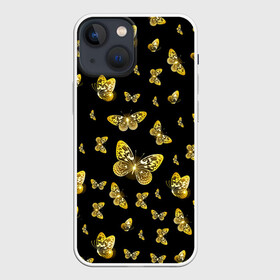 Чехол для iPhone 13 mini с принтом Golden Butterfly pattern ,  |  | black | pattern | summer | wings | ангел | бабочка | бабочки | блестки | блестящий | девушке | желтые | животные | звери | золото | золотые | крылья | летать | летний | лето | мотылек | насекомое | ночные | паттерн