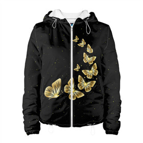 Женская куртка 3D с принтом Golden Butterfly in Space , ткань верха — 100% полиэстер, подклад — флис | прямой крой, подол и капюшон оформлены резинкой с фиксаторами, два кармана без застежек по бокам, один большой потайной карман на груди. Карман на груди застегивается на липучку | black | summer | wings | ангел | бабочка | бабочки | блестки | блестящий | девушке | желтые | животные | звезды | звери | золото | золотые | космос | крылья | летать | летний | лето | мотылек | насекомое | ночные
