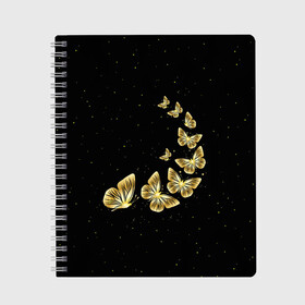 Тетрадь с принтом Golden Butterfly in Space , 100% бумага | 48 листов, плотность листов — 60 г/м2, плотность картонной обложки — 250 г/м2. Листы скреплены сбоку удобной пружинной спиралью. Уголки страниц и обложки скругленные. Цвет линий — светло-серый
 | black | summer | wings | ангел | бабочка | бабочки | блестки | блестящий | девушке | желтые | животные | звезды | звери | золото | золотые | космос | крылья | летать | летний | лето | мотылек | насекомое | ночные
