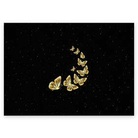 Поздравительная открытка с принтом Golden Butterfly in Space , 100% бумага | плотность бумаги 280 г/м2, матовая, на обратной стороне линовка и место для марки
 | black | summer | wings | ангел | бабочка | бабочки | блестки | блестящий | девушке | желтые | животные | звезды | звери | золото | золотые | космос | крылья | летать | летний | лето | мотылек | насекомое | ночные