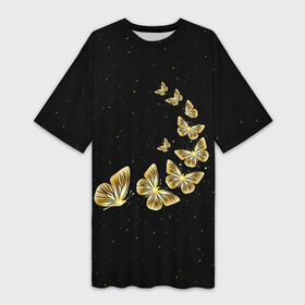 Платье-футболка 3D с принтом Golden Butterfly in Space ,  |  | black | summer | wings | ангел | бабочка | бабочки | блестки | блестящий | девушке | желтые | животные | звезды | звери | золото | золотые | космос | крылья | летать | летний | лето | мотылек | насекомое | ночные