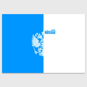 Поздравительная открытка с принтом Russia , 100% бумага | плотность бумаги 280 г/м2, матовая, на обратной стороне линовка и место для марки
 | ru | rus | russia | team | белая | герб | двуглавый | знак | империя | надпись | национальный | орел | отечественный | патриот | родина | российская | россия | русич | русский | русь | рф | сборная | символ | синяя