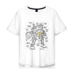Мужская футболка хлопок Oversize с принтом Big Daddy Sketch , 100% хлопок | свободный крой, круглый ворот, “спинка” длиннее передней части | bioshock | horror | биошок | большой папа | большой папочка | рисунок | скетч | хоррор