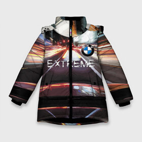 Зимняя куртка для девочек 3D с принтом BMW Extreme , ткань верха — 100% полиэстер; подклад — 100% полиэстер, утеплитель — 100% полиэстер. | длина ниже бедра, удлиненная спинка, воротник стойка и отстегивающийся капюшон. Есть боковые карманы с листочкой на кнопках, утяжки по низу изделия и внутренний карман на молнии. 

Предусмотрены светоотражающий принт на спинке, радужный светоотражающий элемент на пуллере молнии и на резинке для утяжки. | bmw | city | extreme | germany | highway | night | prestige | speed | track | turn | бмв | германия | город | ночь | престиж | скорость | трасса | шоссе | экстрим