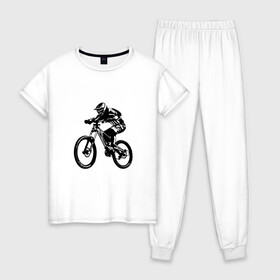 Женская пижама хлопок с принтом Велоспорт (Z) , 100% хлопок | брюки и футболка прямого кроя, без карманов, на брюках мягкая резинка на поясе и по низу штанин | bicycle | bicyclist | bike | biker | bmx | cycle | rider | байкер | бмх | вело | велогонщик | велосепедист | велосипед | велоспорт | гонщик