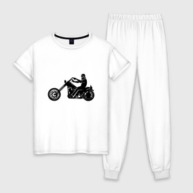Женская пижама хлопок с принтом Chopper (Z) , 100% хлопок | брюки и футболка прямого кроя, без карманов, на брюках мягкая резинка на поясе и по низу штанин | bike | chopper | harley davidson | hdi | hog | moto | motorcycle | байк | мотоцикл | мотоциклист | харли дэвидсон | чоппер